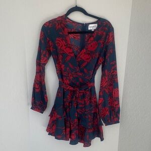 Gorgeous Red Floral Long Sleeve Dress
